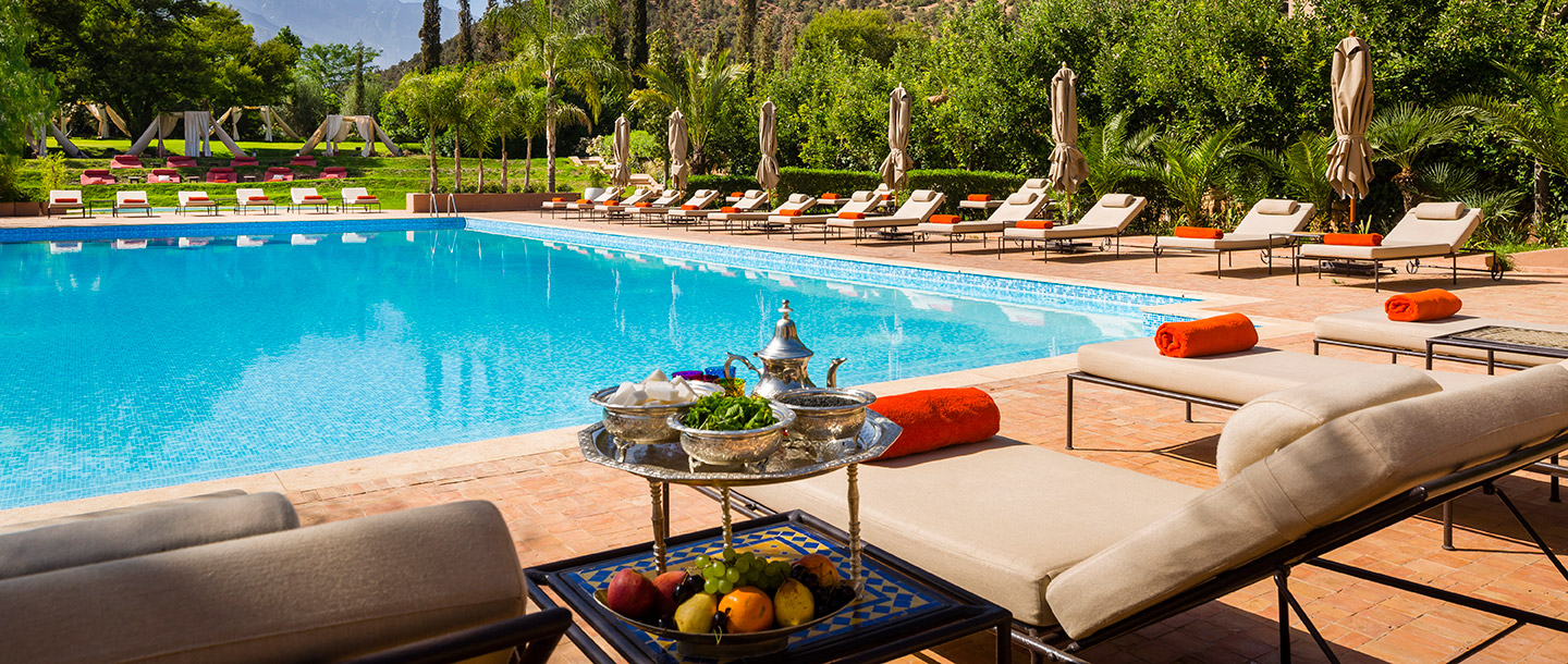 Piscine, Kasbah Tamadot, Maroc © Virgin Edition limited