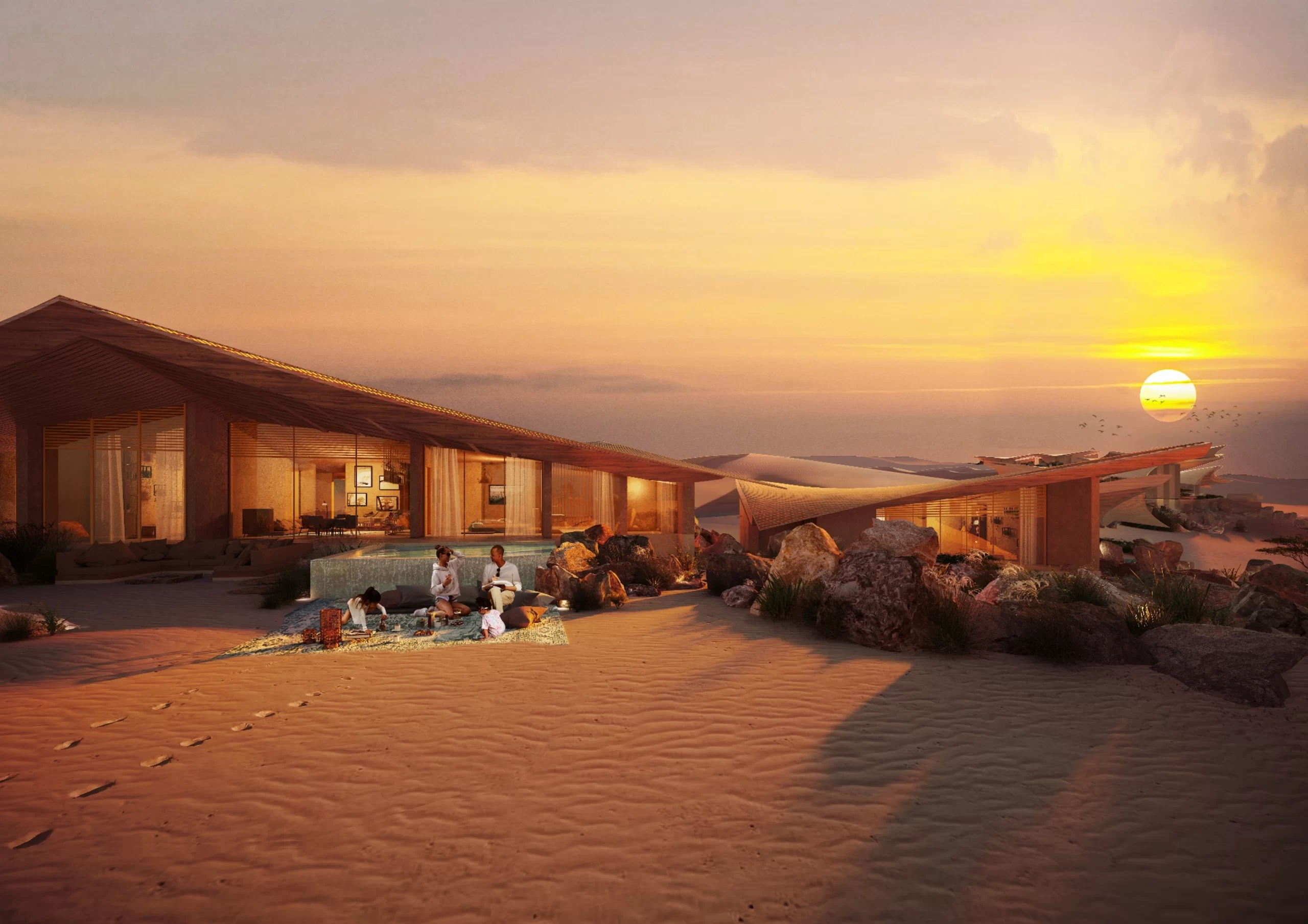 Coucher de soleil, Six Senses Southern Dunes The Red Sea, Arabie Saoudite © Six Senses